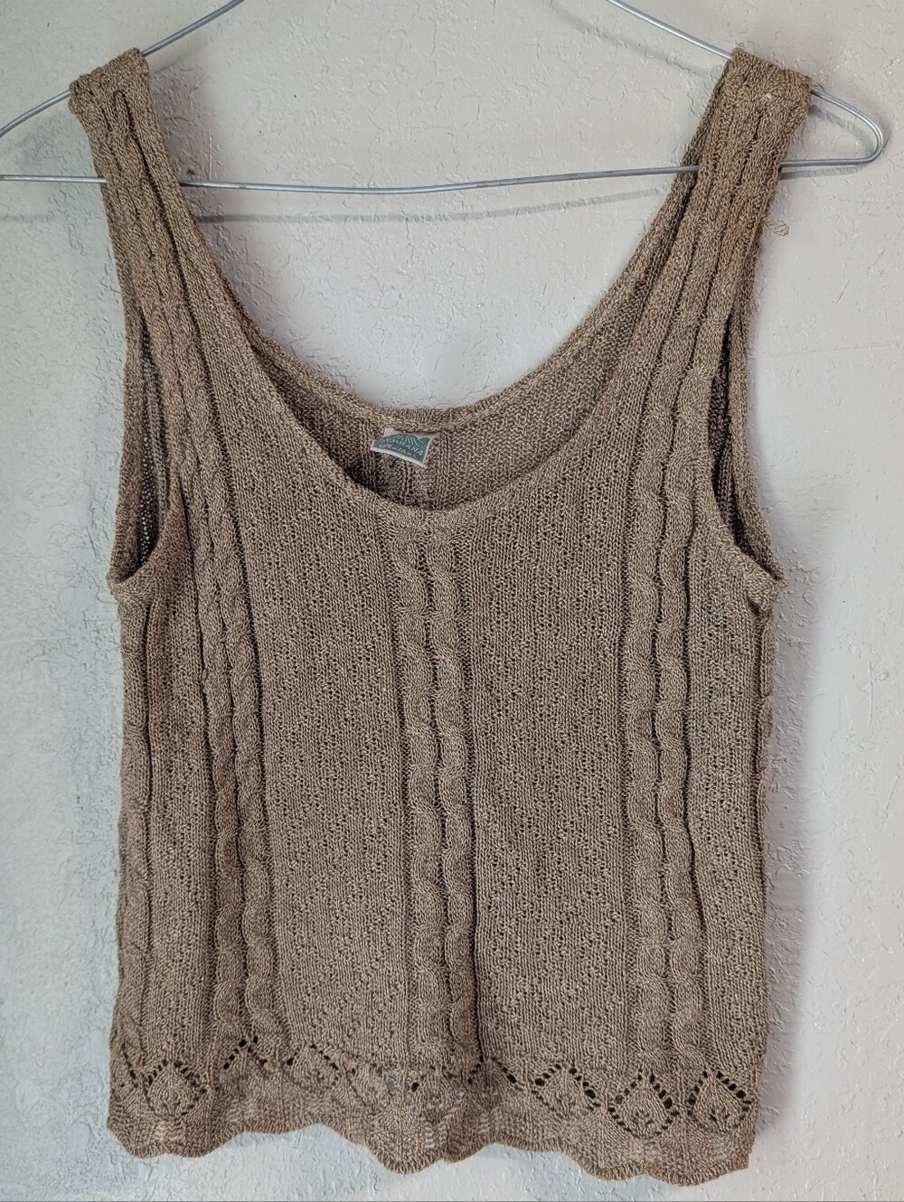 Cable Knit Tank S Tan Brown Boho Cottage Goblin Scalloped Festival Indie Dainty